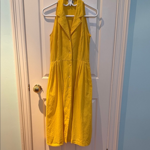 Vintage Ports sz 10 (fits smaller) Marigold Yellow Sleeveless Shirtdress pockets - Picture 3 of 13